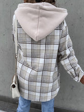 Load image into Gallery viewer, Vintage Retro Style Women Camel Plaid Button Up Jacket with Removable Hood Classic & Cozy Everyday Wear