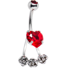 将图片加载到图库查看器,Red CZ Gem Heart Kissed Rose Flower Dangle Belly Ring