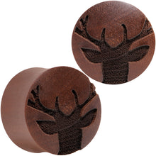 Load image into Gallery viewer, Organic Sawo Wood Holiday Antler Deer Saddle Plug Set Sizes 8mm to 25mm