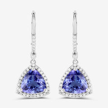 Load image into Gallery viewer, 4.61 Carat Genuine Tanzanite and White Diamond 14K White Gold Earrings