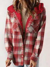 Load image into Gallery viewer, Plaid Snap Down Plush Hooded Jacket Soft & Warm Women Outerwear Cozy And Comfortable Jacket