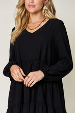 Load image into Gallery viewer, Light Green Double Take Full Size V-Neck Sleeve Tiered Dress with Pockets Elegant & Comfortable Casual Dress