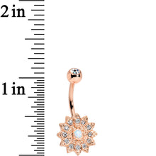 Load image into Gallery viewer, White Faux Opal Clear Gem Rose Gold Plated Fancy Flower Belly Ring