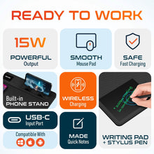 Load image into Gallery viewer, Delton D101 Wireless Charging Mouse Pad with Foldable Phone Stand & Writing Pad, Non-Slip Desk Mouse Mat 15W Wireless Charging Pad Qi Enabled Devices