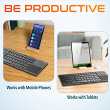 Load image into Gallery viewer, Delton F75 Bluetooth Keyboard with Sensitive Touchpad, Portable & Folding Design, Rechargeable Wireless Keyboard, Compatible with PC/Laptop, iMac, Tablets, Smartphones and More - Black