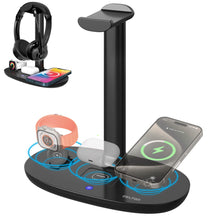 Load image into Gallery viewer, Delton HS1 3-in-1 Wireless Charging Station with Headphone Stand, Fast Charging Desk Charging Station, 15W Wireless Charger Stand for iPhones, iWatches, AirPods & Qi-enabled Devices - Black