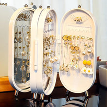 将图片加载到图库查看器,Desktop Jewelry Storage Box Multilayer Dustproof Earrings Rings Necklaces Display Holder Case for Women Jewelry Organizer Box Collapsible Earring Holder Jewelry Organizer Box with Mirror Earring Necklace Jewelry Box Organizer