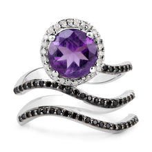 Load image into Gallery viewer, 2.31 Carat Genuine Amethyst, Black Spinel and White Diamond .925 Sterling Silver Ring