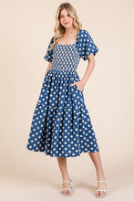 将图片加载到图库查看器,New Floral Embroidered Smocked Puff Sleeve Tiered Midi Dress For Women – Elegant, Romantic, Feminine, and Stylish Midi Dress with Floral Embroidery
