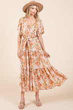 将图片加载到图库查看器,New Summer Floral Tie Waist Flutter Sleeve Tiered Dress – Graceful and Feminine Dress with Bohemian Charm and Flattering Tie Waist