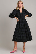 Load image into Gallery viewer, Black Full Size Solid Dotted Midi Dress Elegant Plus Size Fashion Women Dress