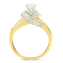 Load image into Gallery viewer, 14K Two-Toned Gold Round, Baguette and Princess Cut Diamond Ring (1 1/8 Cttw, H-I Color, SI2-I1 Clarity) - Size 6