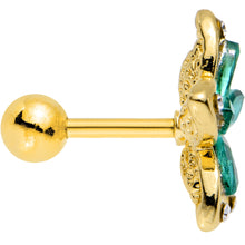 Load image into Gallery viewer, Green Gem Gold PVD Holiday Hibiscus Flower Tragus Cartilage Earring