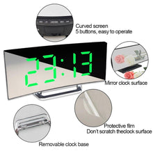 Load image into Gallery viewer, Digital Alarm Clock Digital Clock Large Display LED Alarm Electric Clocks Mirror Surface 3 Levels Brightness Dual USB LED Curved Surface Mirror Electronic Table Clock Large Screen Snooze Desktop Clock For Home Decoration