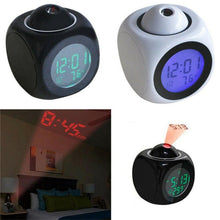 Load image into Gallery viewer, Digital Alarm Clock Projection Alarm Clock Wake Up Bedroom with Data and Temperature Display Talking Function LED Wall/Ceiling Projection Clock LCD Creative Projector Weather Temperature Desk Time Date Display Projection USB Charger Home Clock Timer