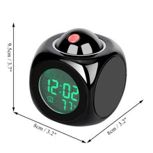 Load image into Gallery viewer, Digital Alarm Clock Projection Alarm Clock Wake Up Bedroom with Data and Temperature Display Talking Function LED Wall/Ceiling Projection Clock LCD Creative Projector Weather Temperature Desk Time Date Display Projection USB Charger Home Clock Timer