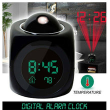 Load image into Gallery viewer, Digital Alarm Clock Projection Alarm Clock Wake Up Bedroom with Data and Temperature Display Talking Function LED Wall/Ceiling Projection Clock LCD Creative Projector Weather Temperature Desk Time Date Display Projection USB Charger Home Clock Timer