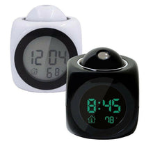Load image into Gallery viewer, Digital Alarm Clock Projection Alarm Clock Wake Up Bedroom with Data and Temperature Display Talking Function LED Wall/Ceiling Projection Clock LCD Creative Projector Weather Temperature Desk Time Date Display Projection USB Charger Home Clock Timer