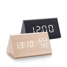 Load image into Gallery viewer, Digital Clock LED Wooden Alarm Clock Digital Alarm Clock with Wooden Electronic LED Time Display 3 Alarm Settings Humidity & Temperature Detect Wood Made Electric Clocks Table Sound Control Electronic Clocks Desktop USB/AAA Powered Home Table Decor