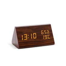 Load image into Gallery viewer, Digital Clock LED Wooden Alarm Clock Digital Alarm Clock with Wooden Electronic LED Time Display 3 Alarm Settings Humidity & Temperature Detect Wood Made Electric Clocks Table Sound Control Electronic Clocks Desktop USB/AAA Powered Home Table Decor