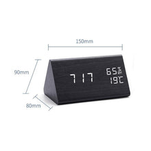 Load image into Gallery viewer, Digital Clock LED Wooden Alarm Clock Digital Alarm Clock with Wooden Electronic LED Time Display 3 Alarm Settings Humidity & Temperature Detect Wood Made Electric Clocks Table Sound Control Electronic Clocks Desktop USB/AAA Powered Home Table Decor