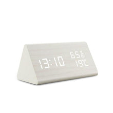 Load image into Gallery viewer, Digital Clock LED Wooden Alarm Clock Digital Alarm Clock with Wooden Electronic LED Time Display 3 Alarm Settings Humidity & Temperature Detect Wood Made Electric Clocks Table Sound Control Electronic Clocks Desktop USB/AAA Powered Home Table Decor