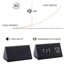 Load image into Gallery viewer, Digital Clock LED Wooden Alarm Clock Digital Alarm Clock with Wooden Electronic LED Time Display 3 Alarm Settings Humidity & Temperature Detect Wood Made Electric Clocks Table Sound Control Electronic Clocks Desktop USB/AAA Powered Home Table Decor