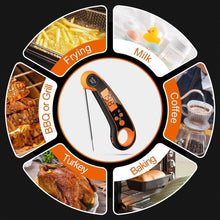 Load image into Gallery viewer, Digital Meat Thermometer Instant Read Food Thermometer for Cooking Digital Kitchen Thermometer Probe with Backlight & Reversible Display Cooking Thermometer for Candy Grill Food Kitchen Digital Meat Thermometer BBQ Waterproof Kitchen Cooking Tools