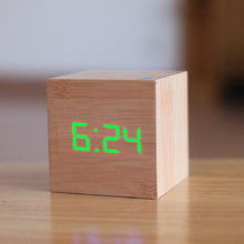 Load image into Gallery viewer, Digital Wooden LED Alarm Clock Wood Retro Glow Clock Digital Alarm Clock, with Wooden Electronic LED Time Display 3 Dual Plus Alarm Cubic Small Mini Wood Made Electric Clocks for Desktop Table Decor Voice Control Snooze Function Desk Tools