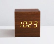 Load image into Gallery viewer, Digital Wooden LED Alarm Clock Wood Retro Glow Clock Digital Alarm Clock, with Wooden Electronic LED Time Display 3 Dual Plus Alarm Cubic Small Mini Wood Made Electric Clocks for Desktop Table Decor Voice Control Snooze Function Desk Tools