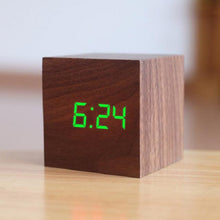 Load image into Gallery viewer, Digital Wooden LED Alarm Clock Wood Retro Glow Clock Digital Alarm Clock, with Wooden Electronic LED Time Display 3 Dual Plus Alarm Cubic Small Mini Wood Made Electric Clocks for Desktop Table Decor Voice Control Snooze Function Desk Tools
