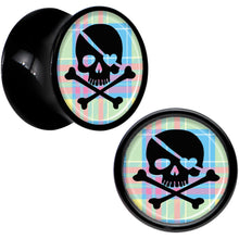 Load image into Gallery viewer, Black Acrylic Pink Green Plaid Heart Skull Saddle Plug Set 00G