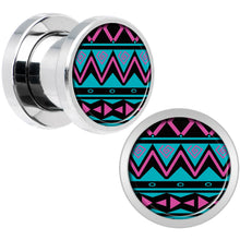 Load image into Gallery viewer, Pink Teal Tribal Print Steel Screw Fit Plug Set 0G