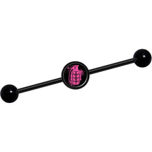 将图片加载到图库查看器,14G Pink Grenade Black Industrial Barbell 37mm