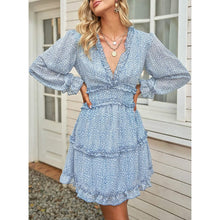 Load image into Gallery viewer, Dokotoo Womens Spring Summer Deep V Neck Ruffle Long Sleeve Floral Print Mini Dress