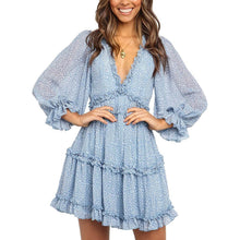 Load image into Gallery viewer, Dokotoo Womens Spring Summer Deep V Neck Ruffle Long Sleeve Floral Print Mini Dress