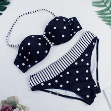 Load image into Gallery viewer, Dot Bikini Push Up 2 piece Swimsuit Women Padded Push Up Bikini Set Halter Two Piece Cross Top Swimsuit Patchwork Bathing Suit Women Swimwear Bodysuit Beachwear Halter Print Bikinis Bathing Suit Women