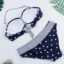Load image into Gallery viewer, Dot Bikini Push Up 2 piece Swimsuit Women Padded Push Up Bikini Set Halter Two Piece Cross Top Swimsuit Patchwork Bathing Suit Women Swimwear Bodysuit Beachwear Halter Print Bikinis Bathing Suit Women