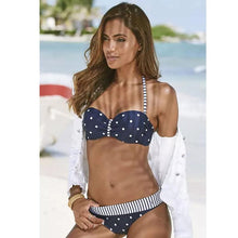 Load image into Gallery viewer, Dot Bikini Push Up 2 piece Swimsuit Women Padded Push Up Bikini Set Halter Two Piece Cross Top Swimsuit Patchwork Bathing Suit Women Swimwear Bodysuit Beachwear Halter Print Bikinis Bathing Suit Women