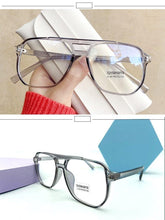 将图片加载到图库查看器,Double Beam Anti Blue Light Glasses Frame Women Men Anti Eyestrain Computer Reading TV Glasses Stylish Frame Anti Glasses Men And Women Retro Big Frame Myopia Eyeglasses Oversized Mirror Frame