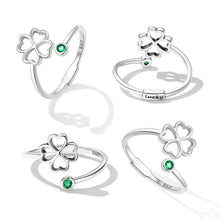 Load image into Gallery viewer, 925 Sterling Silver Four-Leaf Clover Ring with Pavé CZ - 0.15cm Width