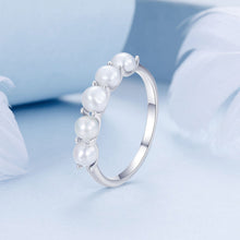 Load image into Gallery viewer, 925 Sterling Silver Natural Pearl Platinum Plated Ring Size 6.0 for Women