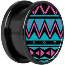 Load image into Gallery viewer, Pink Teal Tribal Print Black Anodized Screw Fit Plug Set 18mm