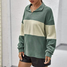将图片加载到图库查看器,Drop Shoulder Two Tone Textured Half Placket Pullover