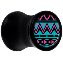 将图片加载到图库查看器,Black Acrylic Pink Teal Tribal Print Saddle Plug Set 2G