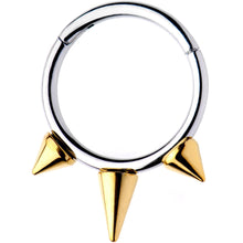 Load image into Gallery viewer, 16G 3/8 Gold Tone Spike Punk Hinged Segment Ring