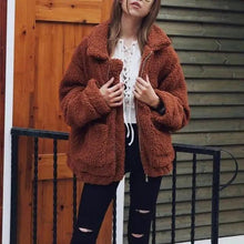 将图片加载到图库查看器,Durable Autumn Winter Faux Fur Coat For Women Casual Warm Soft Zipper Fur Jacket Plush Overcoat Pocket Plus Size Teddy Coat For Female