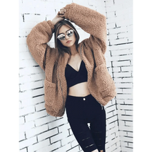 将图片加载到图库查看器,Durable Autumn Winter Faux Fur Coat For Women Casual Warm Soft Zipper Fur Jacket Plush Overcoat Pocket Plus Size Teddy Coat For Female