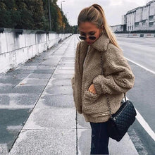 将图片加载到图库查看器,Durable Autumn Winter Faux Fur Coat For Women Casual Warm Soft Zipper Fur Jacket Plush Overcoat Pocket Plus Size Teddy Coat For Female