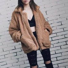 将图片加载到图库查看器,Durable Autumn Winter Faux Fur Coat For Women Casual Warm Soft Zipper Fur Jacket Plush Overcoat Pocket Plus Size Teddy Coat For Female